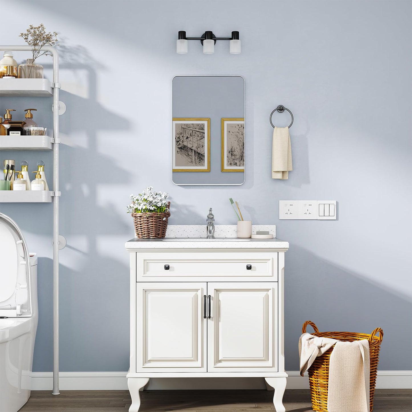 Venlus Silver Medicine Cabinet with Mirror, 16x24 Fully Assembled Recessed or Surface Mount Bathroom Medicine Cabinet, Metal Mirrored Cabinet with Adjustable Storage Shelves