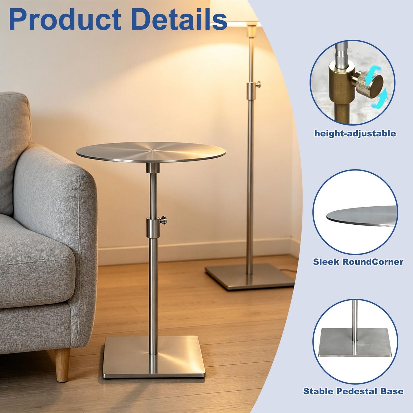 Modern Stainless Steel Round Bistro Table - 35cm Stylish Cocktail Table for Cafes & Restaurants - Sleek Silver Pub Dining Table for Desserts & Drinks