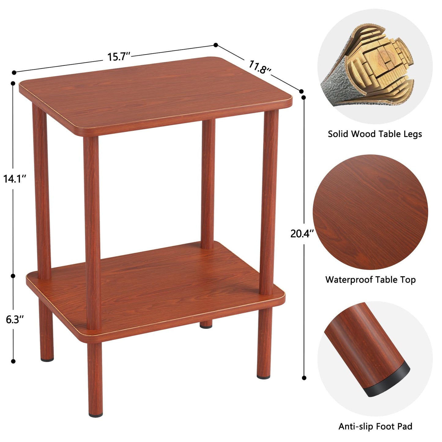 Apicizon 2 Tier End Table, Small Side Table with Solid Wood Legs, Boho Bedside Table with Storage Shelf, Nightstand for Small Spaces, Bedroom, Living Room, Entryway, Easy Assembly, Vintage Brown