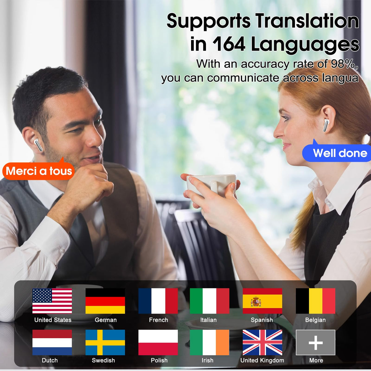Csasan Ai Translation Earbuds Real Time, Translator Earbuds with 6 Translation Modes/164 Languages,No Subscription Required Translatior Headphones,48H Audifonos Traductores Inglés Español, Iron Gray