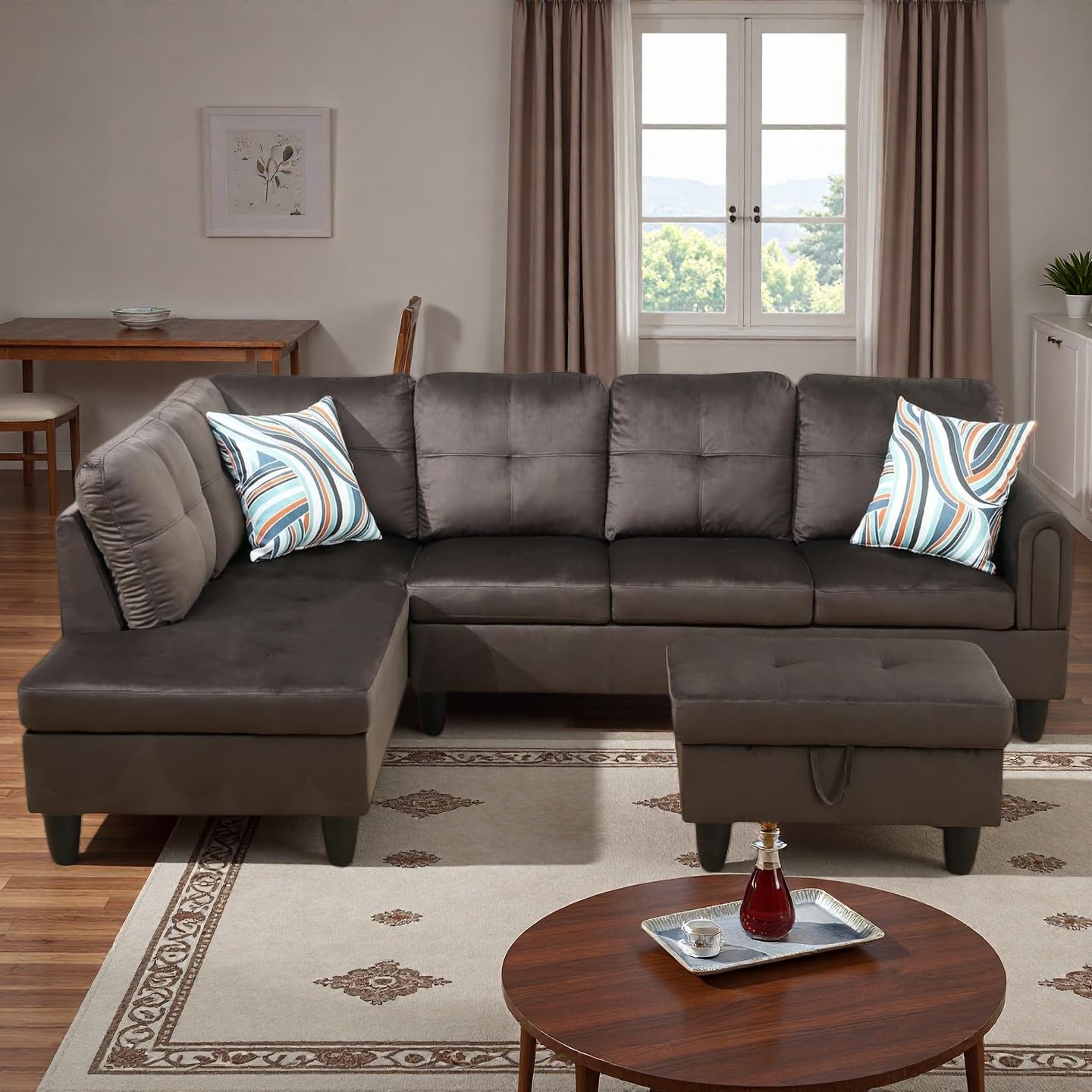 Trygoal 3-Piece L-Shaped Modular Leather Sofa – Convertible Sectional Couch with Movable Chaise & Storage Ottoman, Multi-Scene Use for Living Room, Apartment & Office, Dark Brown