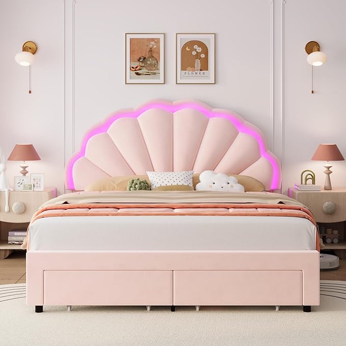 HIFIT Queen Upholstered Smart LED Bed Frame