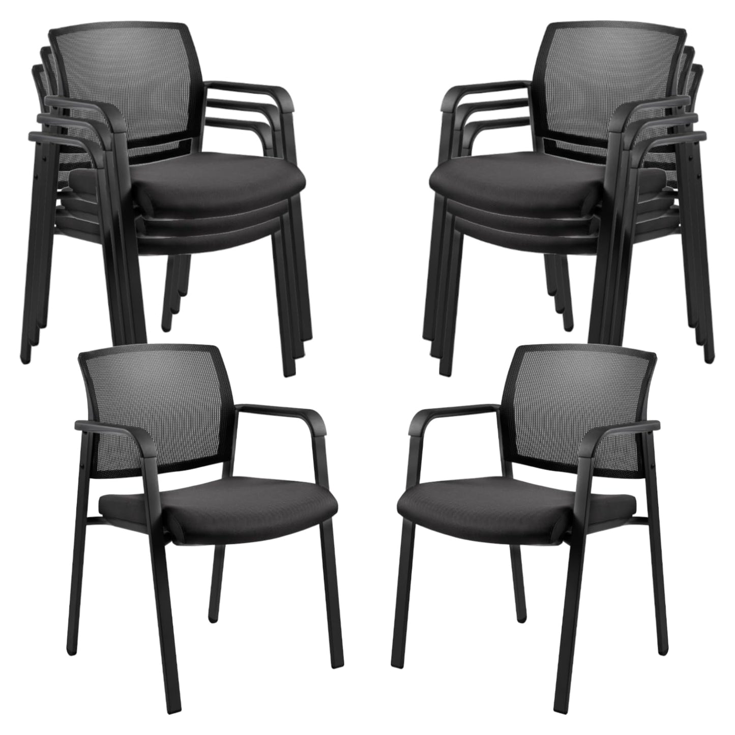 CLATINA Mesh Back Stacking Arm Chairs with Upholstered Fabric Seat and Ergonomic Lumbar Support for Office School Church Guest Reception Black 8 Pack Set New Version