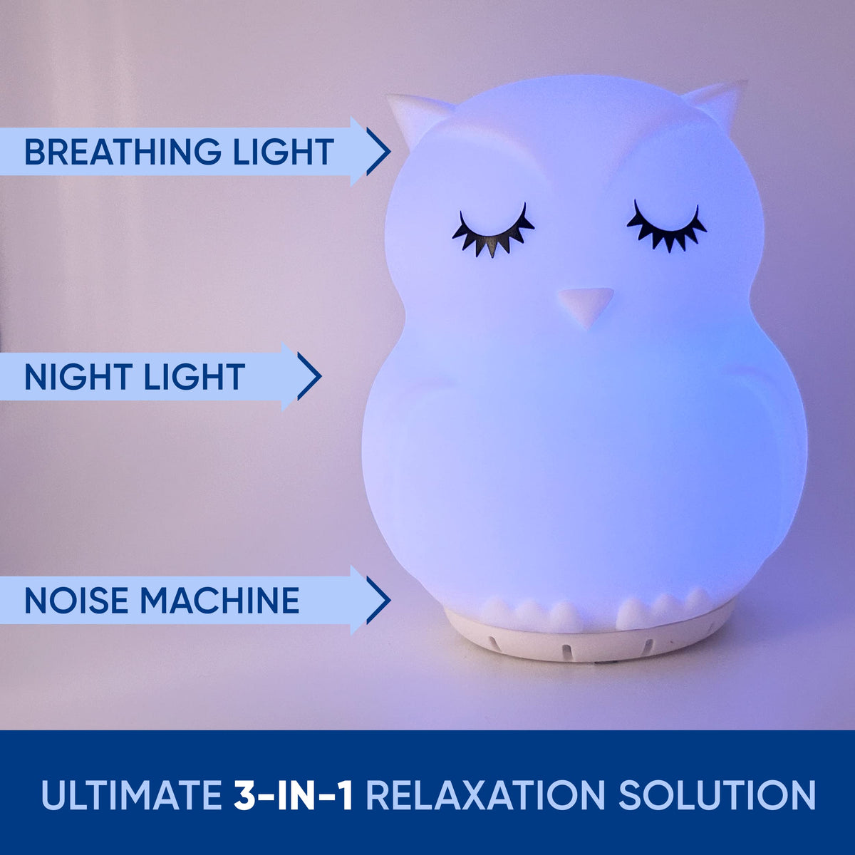 Mindfulness 'Breathing Owl' | 4-7-8 Guided Visual Meditation Breathing Light | 3 in 1 Device with Night Light & Noise Machine for ADHD Anxiety Stress Relief Sleep - Gift for Kids Adult Women Men