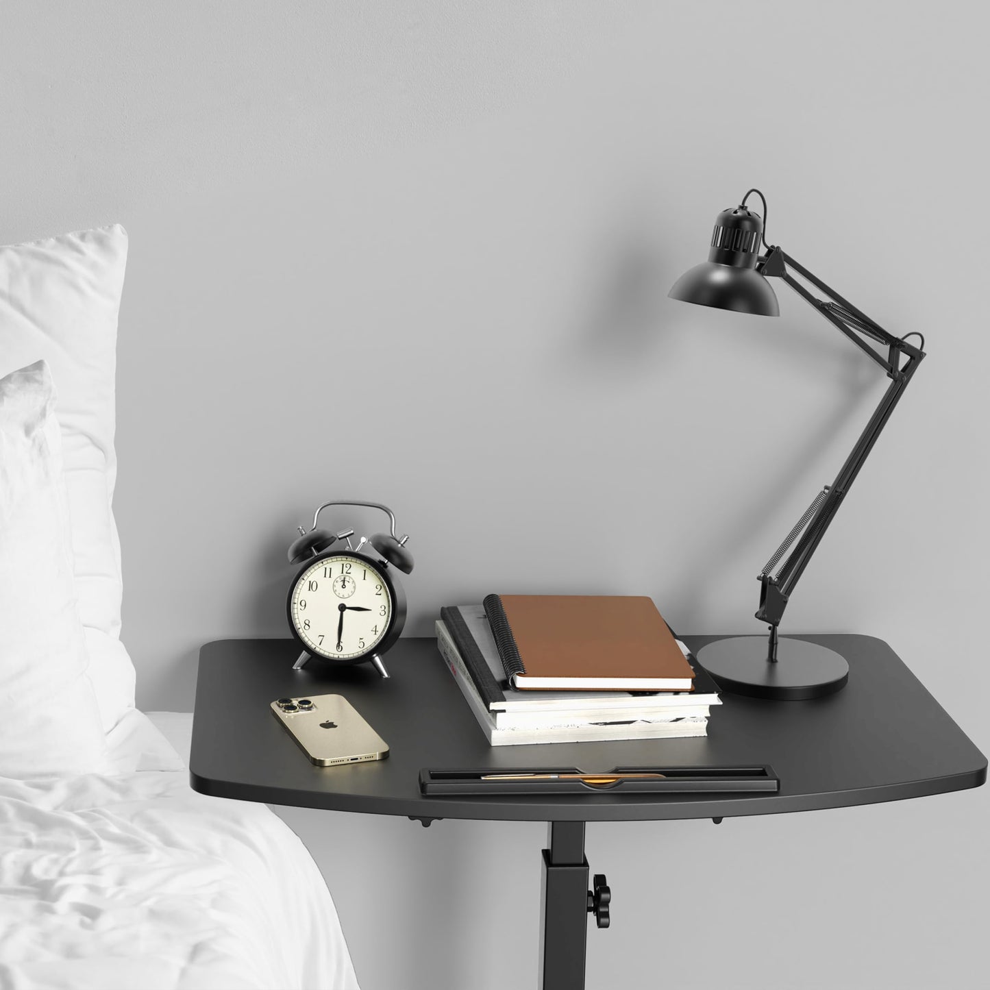 SHW 25" to 41" Height Adjustable Rolling Laptop Desk with Tilting Desktop for Home Office and Sofa Beside, Black