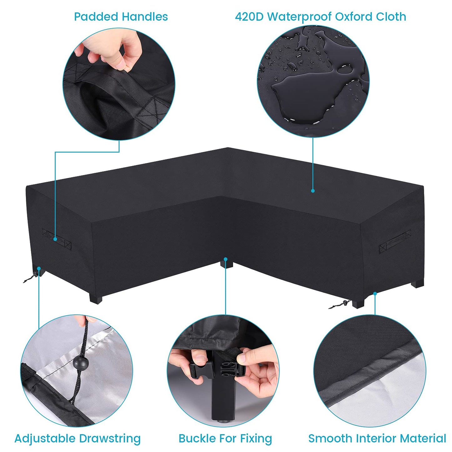 Patio Sectional Sofa Cover Outdoor Waterproof Windproof 85" X 85" V-Shaped Garden Couch Furniture Protector Cover for Lawn Garden Sectional L Couch