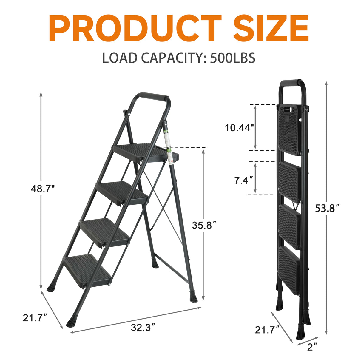 Arbusb Step Ladder, Folding Step Stool with Wide Anti-Slip Pedals, Sturdy Steel Ladder with Handrail, Space-Saving, Portable for Home & Adults, 4 Step Ladder