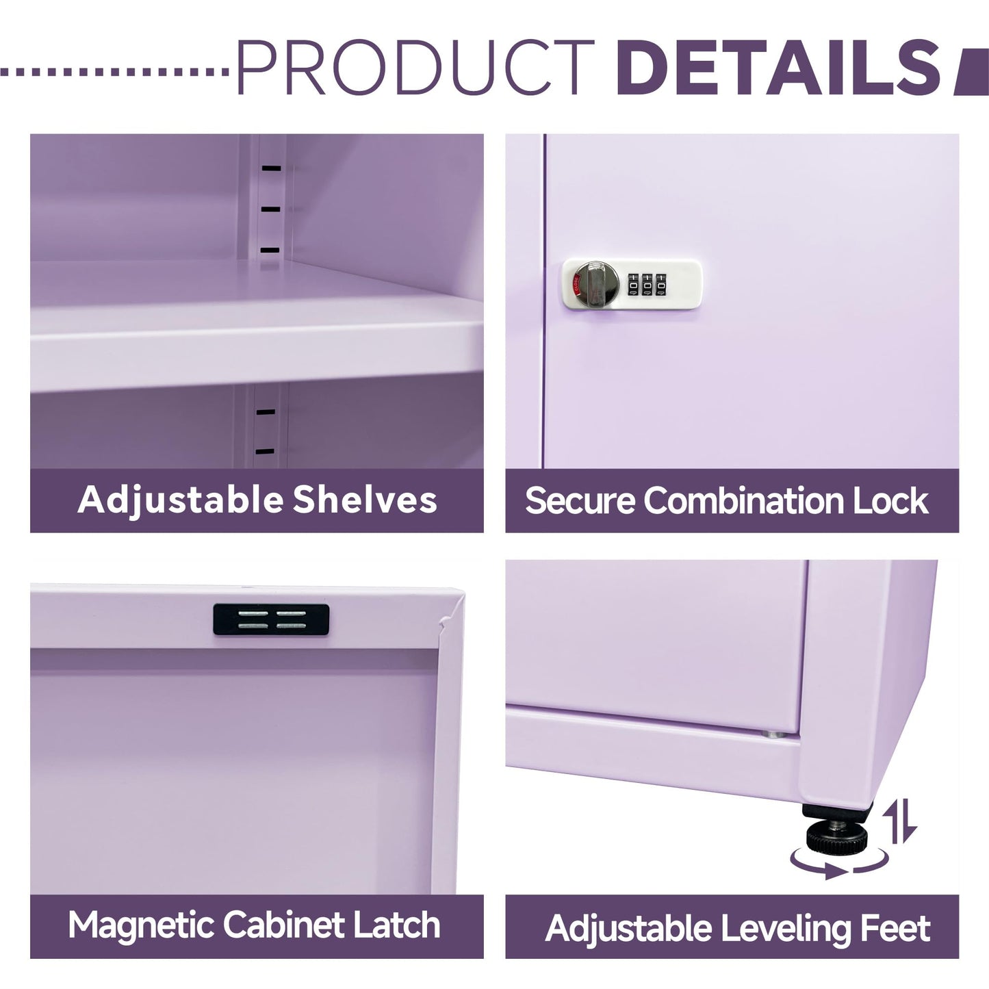 MIOCASA Metal Storage Cabinet with Lock, 3 Adjustable Shelves Single Door Steel Locker for Home, Office & Garage (Purple)