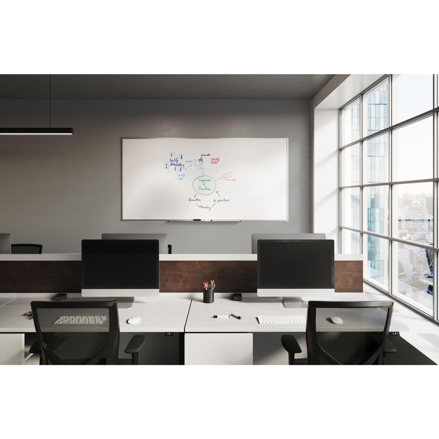 WorkPro™ Porcelain Magnetic Dry-Erase Whiteboard, 48" x 96", Aluminum Frame with Titanium Finish