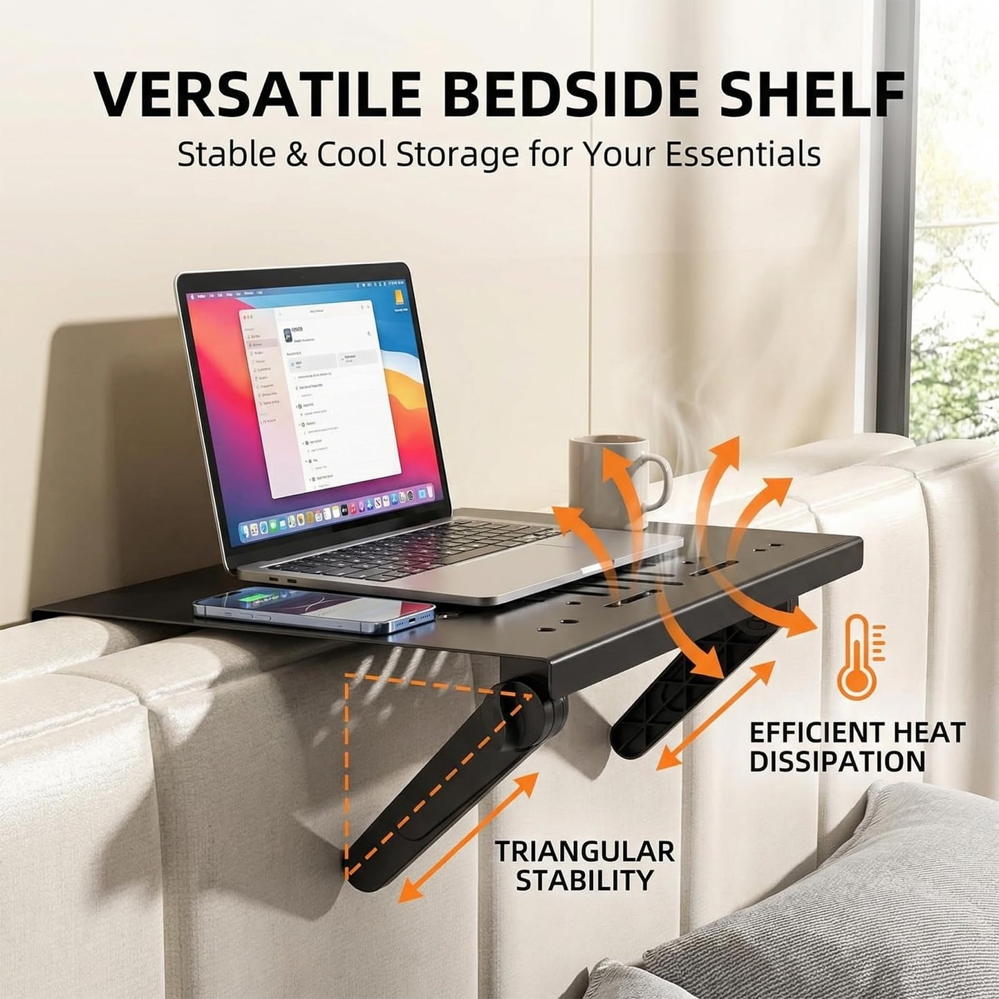 Egula No Drill Projector Mount Shelf, 11.81 x 9.45 Inch Metal Projector Wall Mount for Bedside and Sofa, Adjustable Angle Foldable Projector Holder with Ventilated Design for Living Room