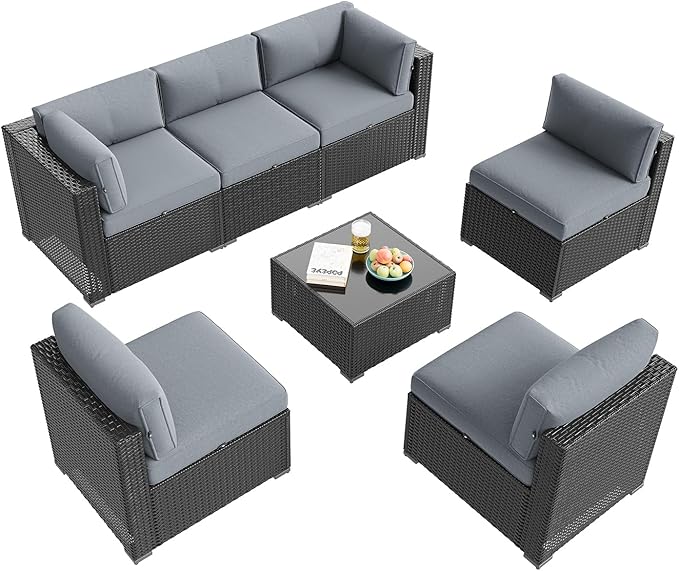 Aoxun Patio Furniture Set, 7 Piece Outdoor Sectional Sofas