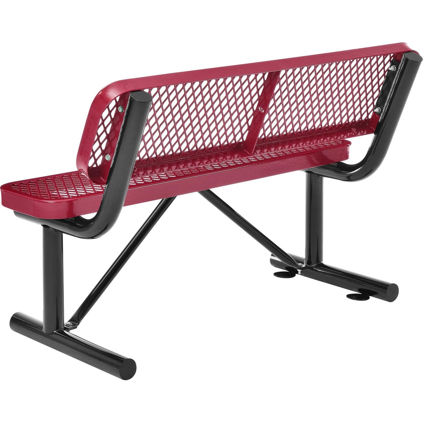 Global Industrial 48" L Outdoor Steel Bench with Backrest, Expanded Metal, Red