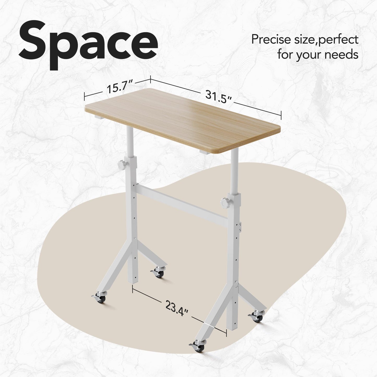 HUANUO 32'' Small Standing Desk Adjustable Heigh, Mobile Stand Up Desk with Wheels, Portable Rolling Desks for Walking Pad and Treadmill, Computer Laptop Desks for Home Office Space,Light Walnut