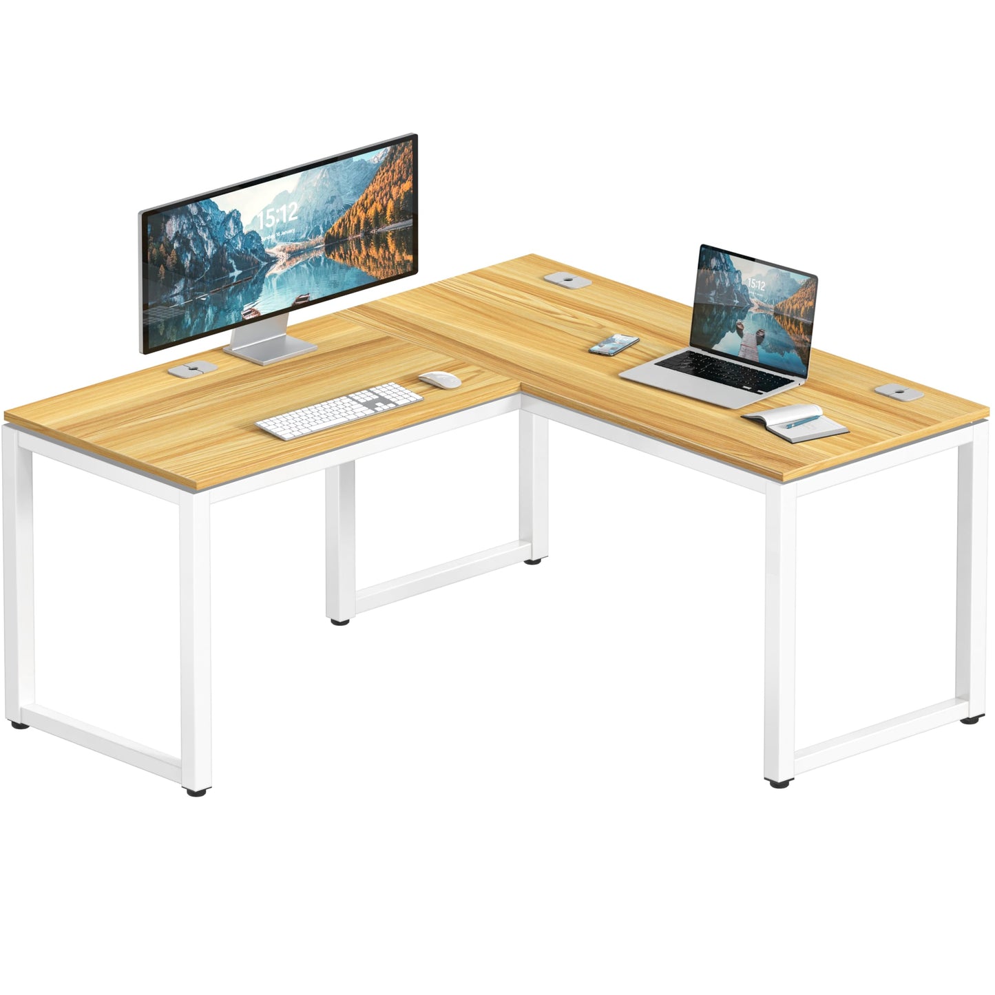 SHW 55 x 60 Inches Commercial-Grade L-Shape Corner Office Computer Desk, Oak