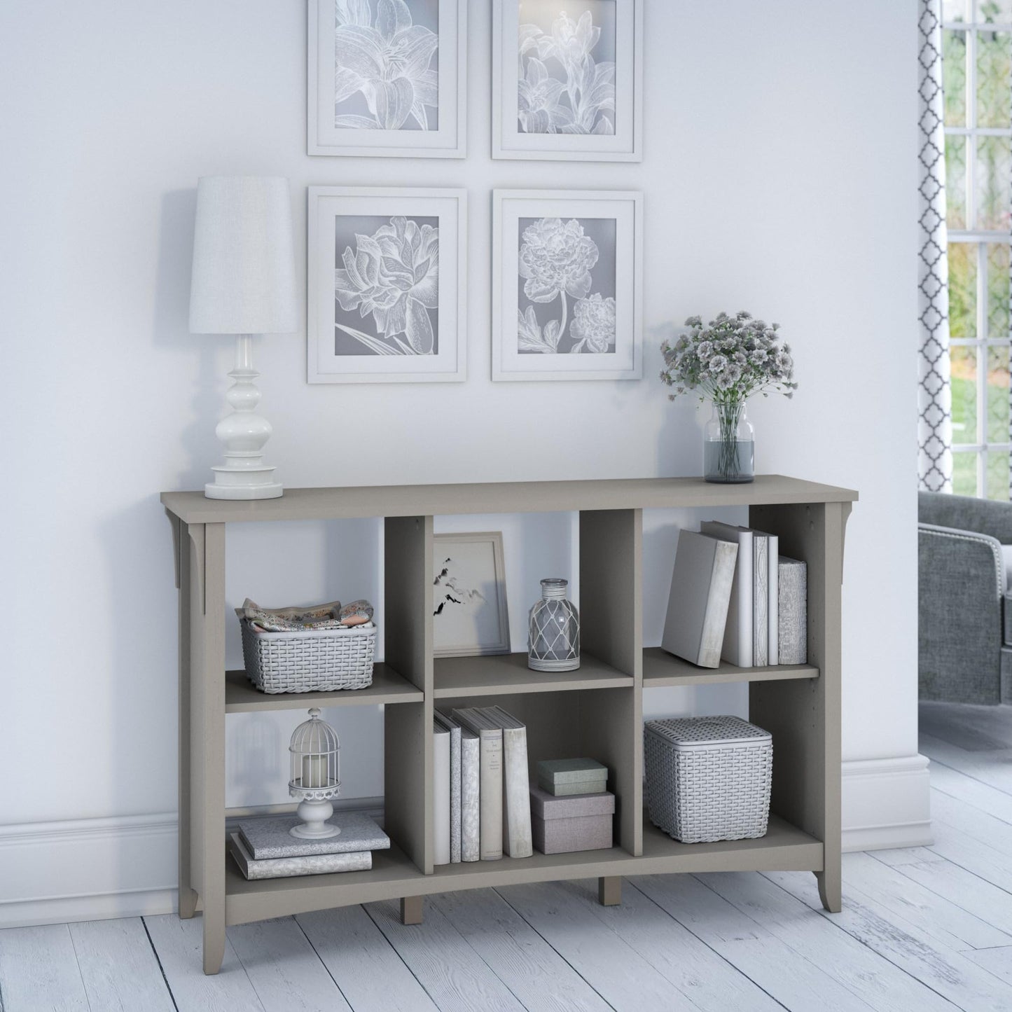 Bush Home Salinas 6 Cube Organizer in Cape Cod Gray, Office Storage Solution, Home Organizer with Open Shelving, Compact Unit for Books and Supplies