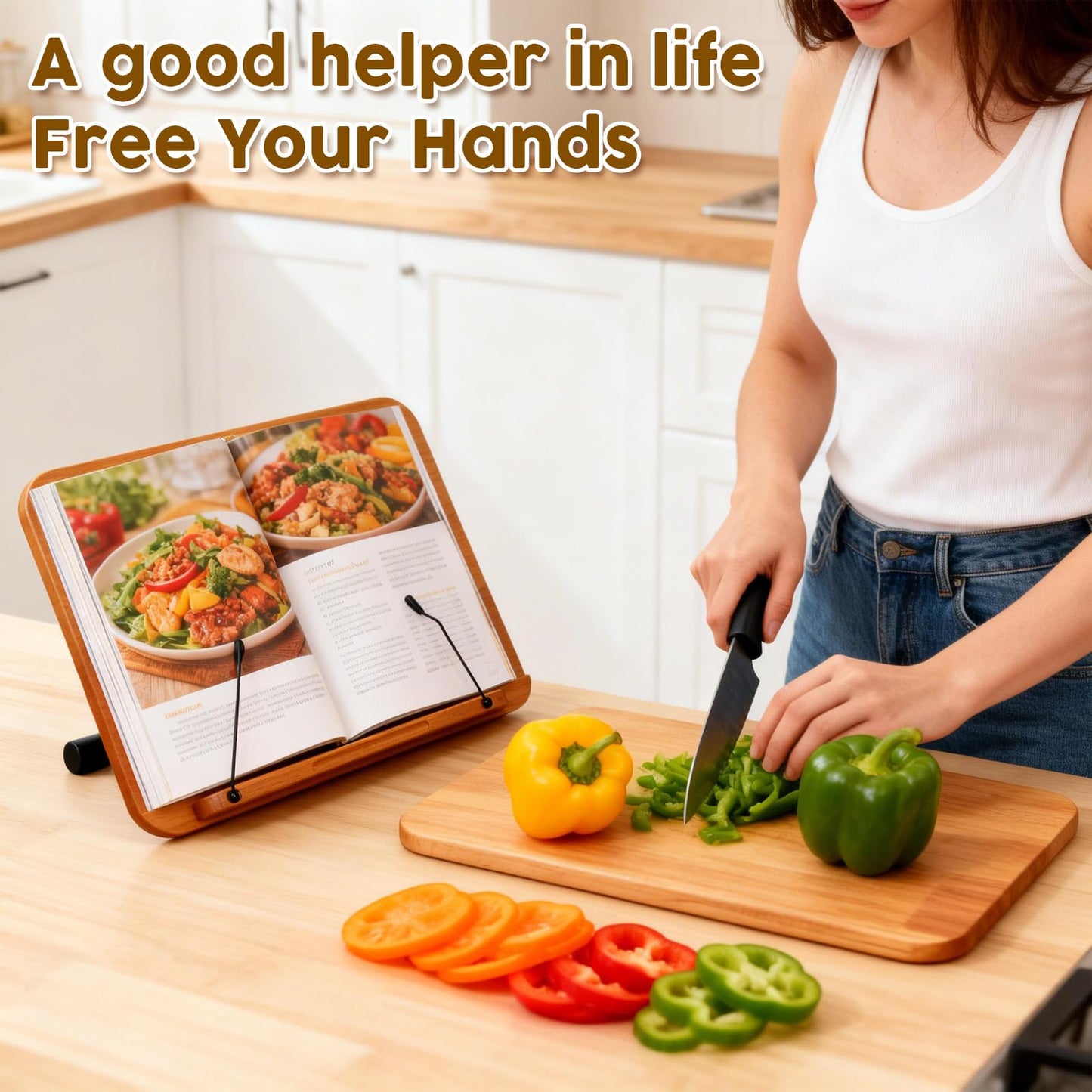 2 in 1 Dual-use Music Stand & Desktop Book Stand, Adjustable Height 16.5"-51", 100% Solid Wood Laptop Floor Stand Book Holder with Elastic Page Clips for Cookbooks (Brown)