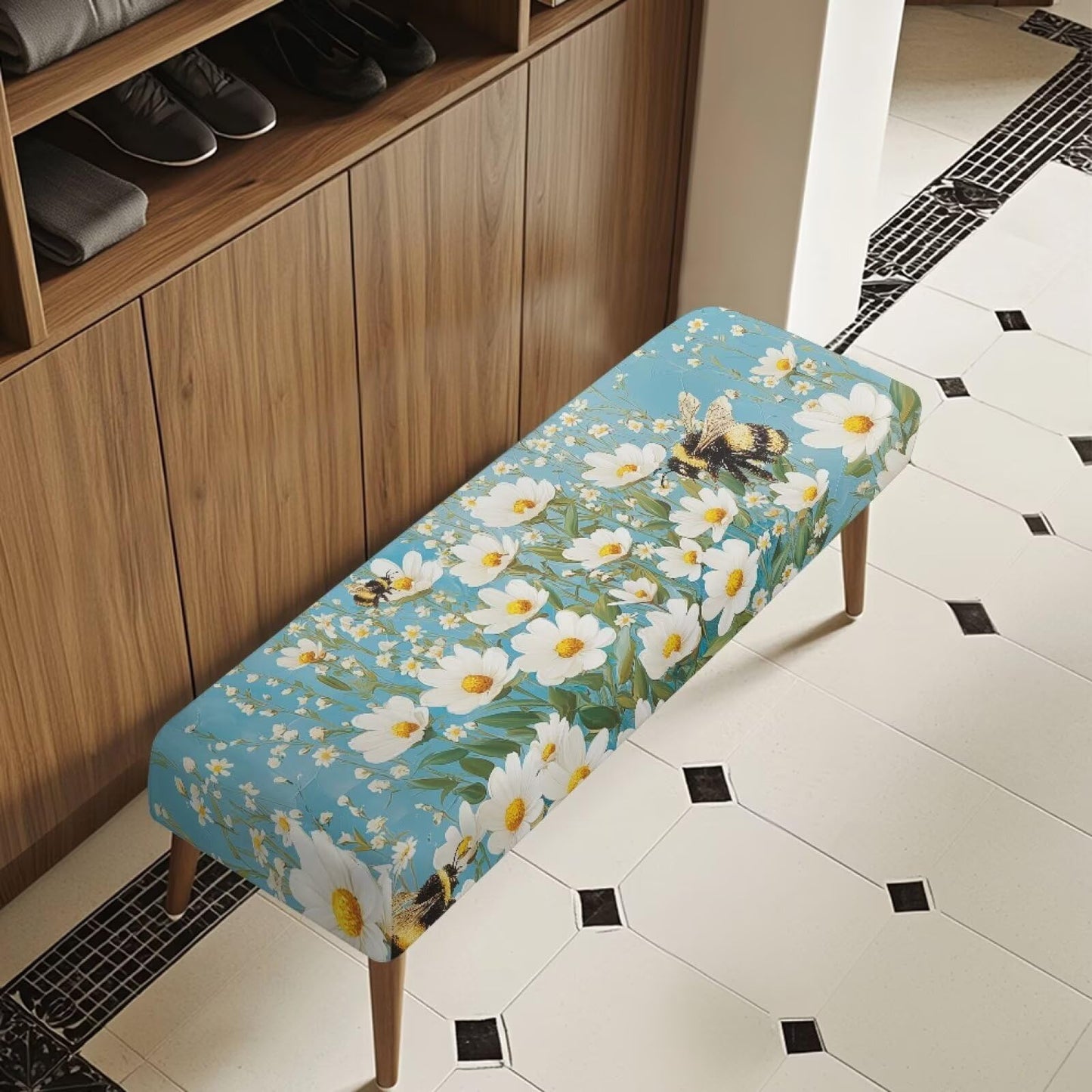 Cugasmaru Dining Bench Covers Soft Daisy Seat Cushion Protector,Washable Stretch Dining Bench Cover for Living Room Kitchen Easy to Clean