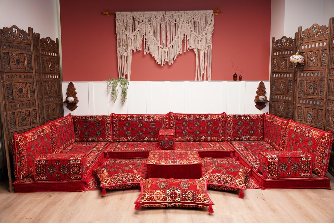 arabicsofa U Shaped Arabic Floor Seating – Handmade Majlis Set– Bohemian Style Sofa
