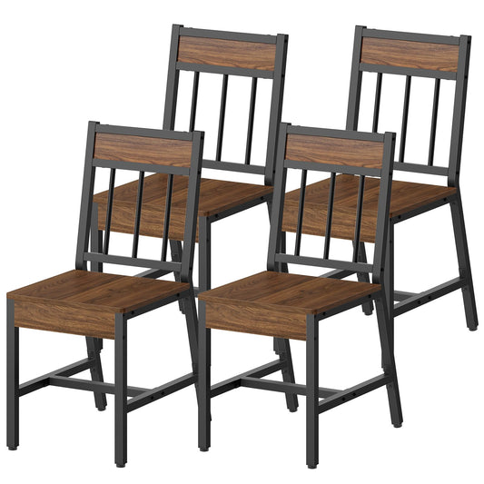YATINEY Dining Chairs Set of 4, Kitchen Chairs with Metal Frame, Slanted Back, Industrial Dining Chair Set, for Kitchen, Living Room, Dark Walnut and Black CY03L4BH