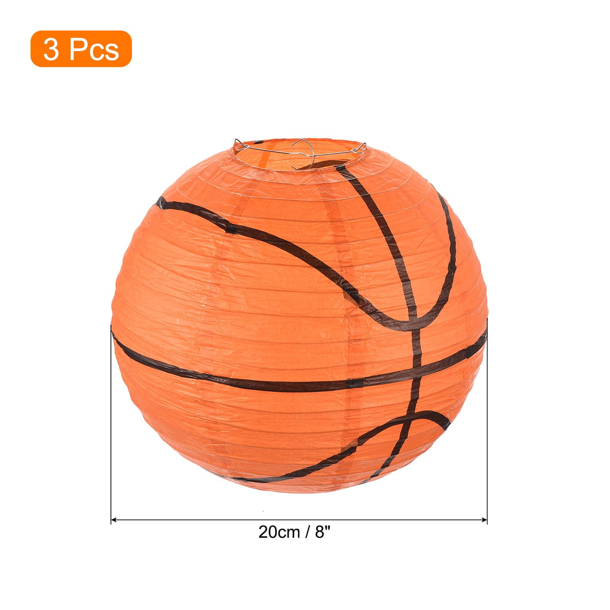 MECCANIXITY Basketball Paper Lanterns, 8" Round Hanging Chinese/Japanese Lantern Decoration for Home Birthday Party Wedding Christmas Classroom Decor, Orange 3 Pcs