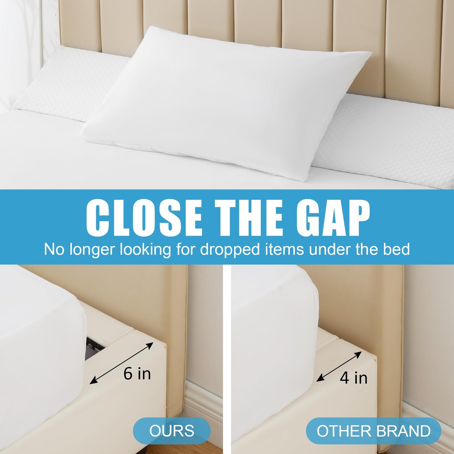MEGCXIT King Bed Wedge Pillow for Headboard, 76"x10"x6", Bed Gap Filler, Headboard Pillow, Anti-Slip Gap Pillow, Air-Layer White, High Density Foam