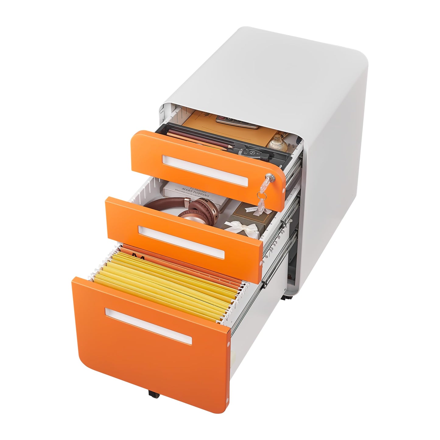 GarveeHome 3 Drawer Mobile File Cabinet with Lock, Under Desk Metal Filing Cabinet for Home Office, Under Desk Storage with 5 Wheels for A4/Letter/Legal Size, Fully Assembled