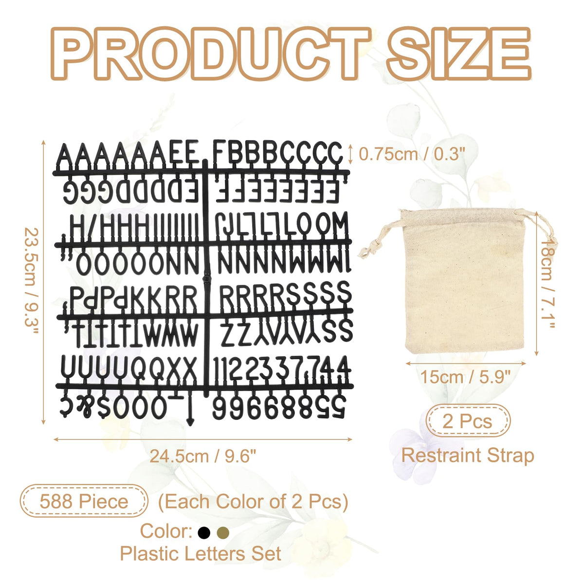 PATIKIL 588 Piece Plastic Letters Set for Felt Letter Board, Black/Bronze Alphabet Message Board Accessories Including Letter Numbers with Restraint Strap for Cafe, Wedding, Birthday