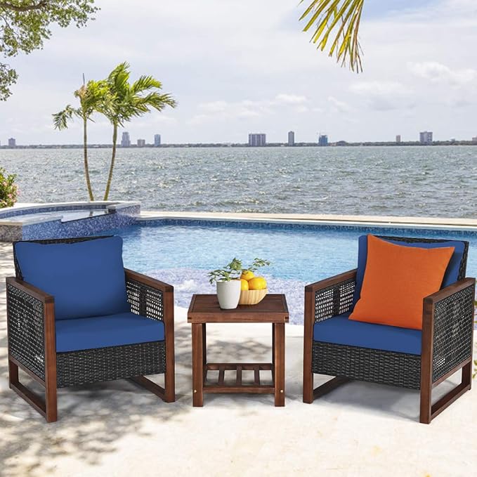 Tangkula 3 Pieces Patio Wicker Furniture Set, Rattan Outdoor Sofa Set