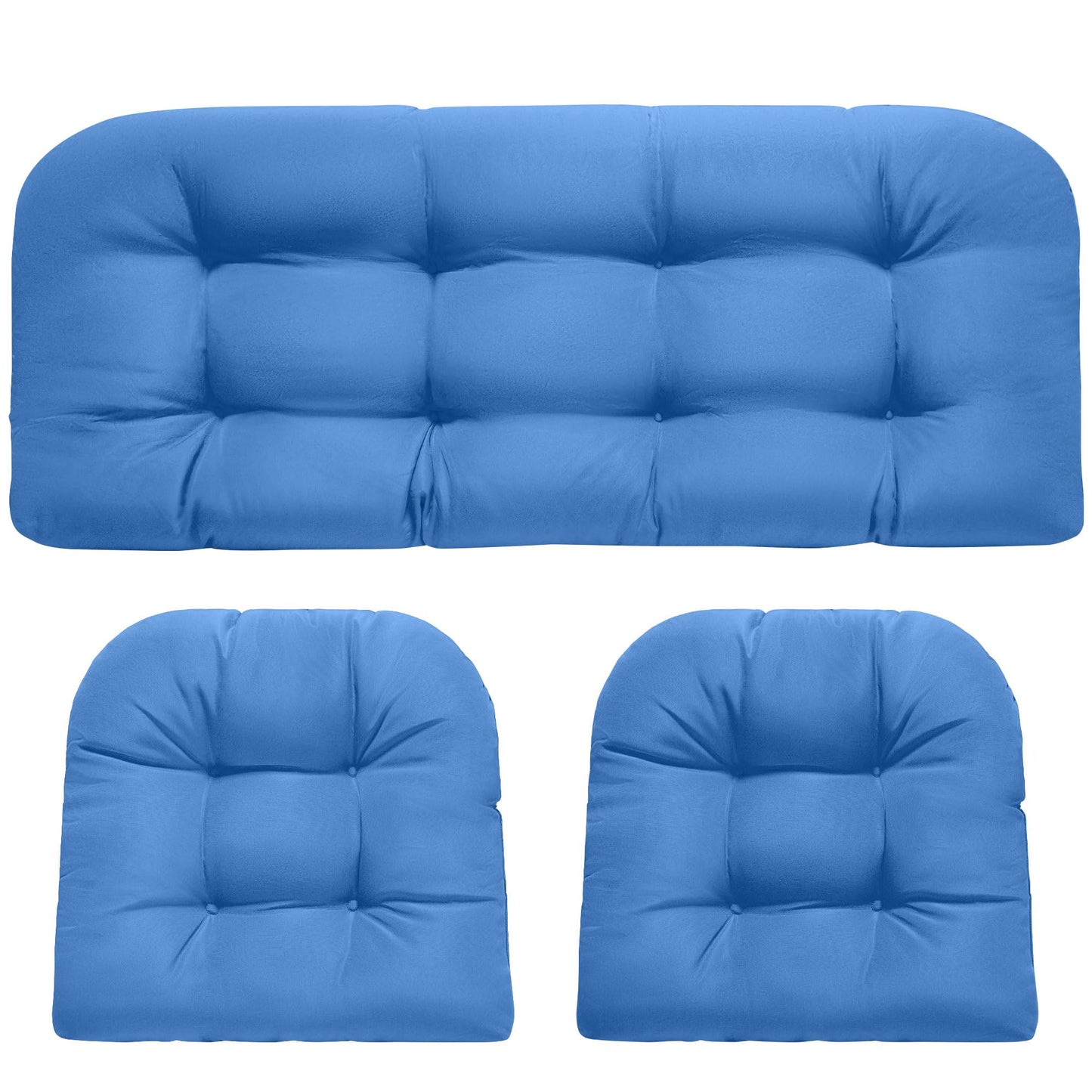 DANGHOOGY Wicker Chair Cushions, Waterproof Outdoor Loveseat Cushions for Patio Furniture, Tufted Wicker Furniture Cushions, 1 Loveseat and 2 U-Shaped Cushions, Royal Blue