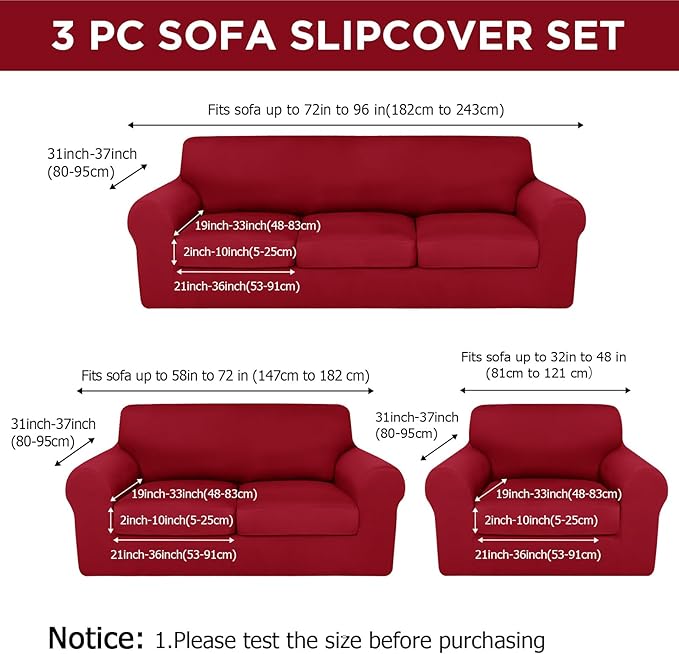 HunnmingRe Sofa Covers for 3 Cushion Couch Stretch Sofa and Loveseat Covers Set