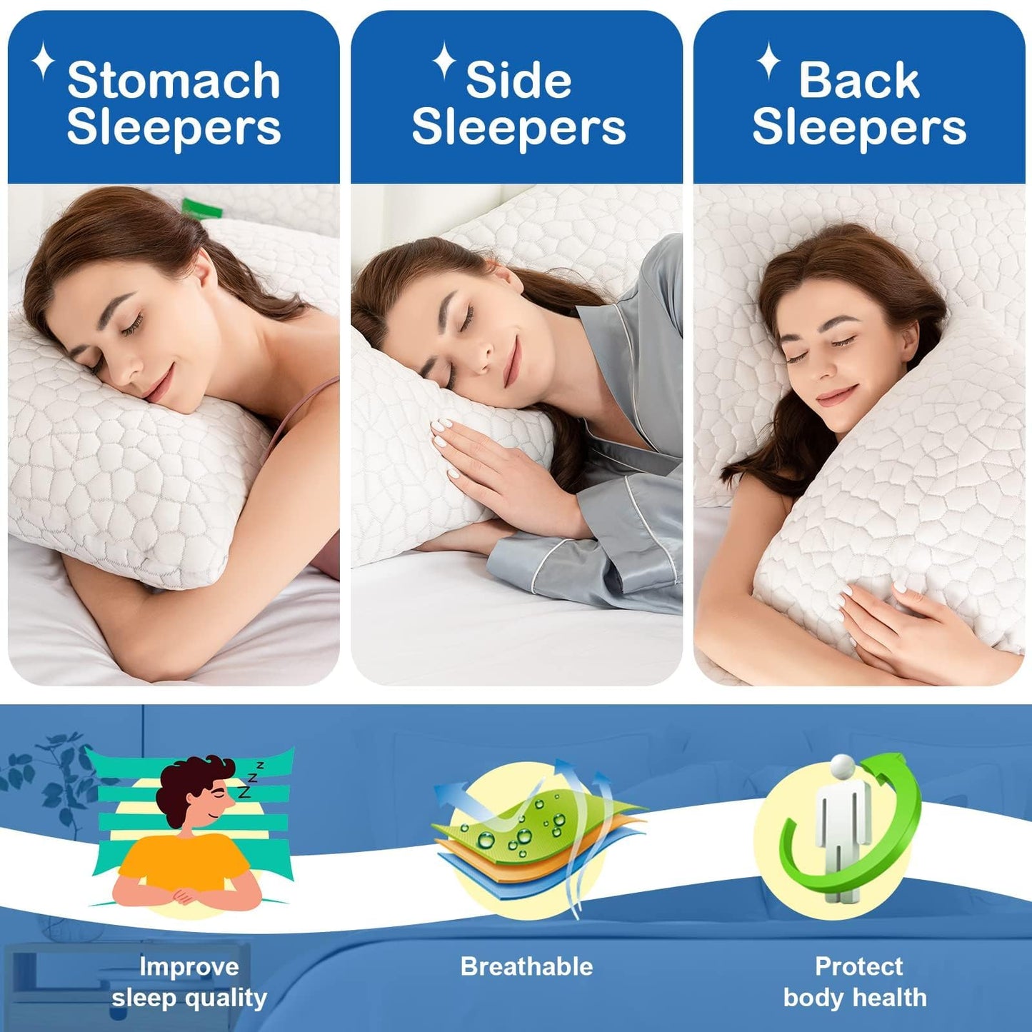Cooling Bed Pillows for Sleeping 1 Pack Shredded Memory Foam Pillows Adjustable Cool Pillow