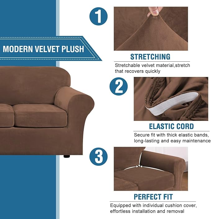H.VERSAILTEX Modern Velvet Plush 4 Piece High Stretch Sofa Slipcover Sofa Cover