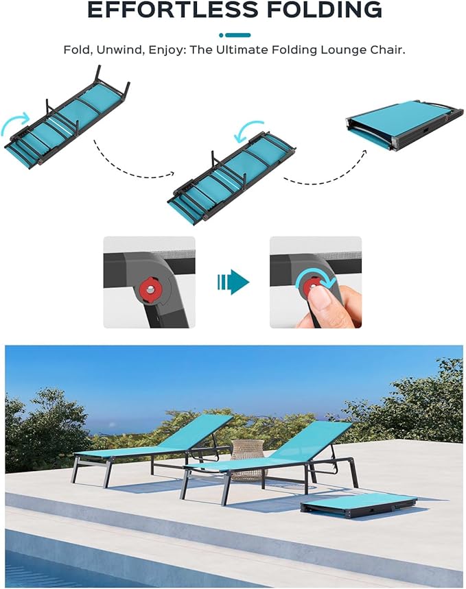 Patio Chaise Lounge Chair Set of 2, Foldable Lounge Chairs