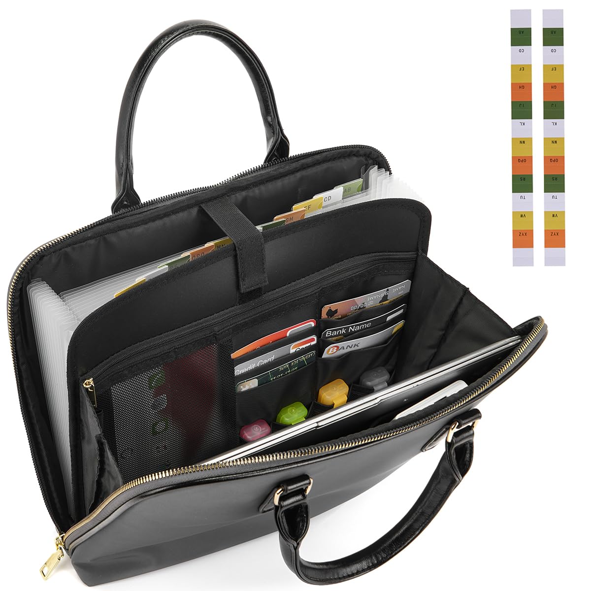 Accordian File Organizer Tote,Folder with Zipper & Labels,12 Pocket Expanding File Folder， Paper Folder for Letter A4 Files Business Teacher Office Bag (Grey)