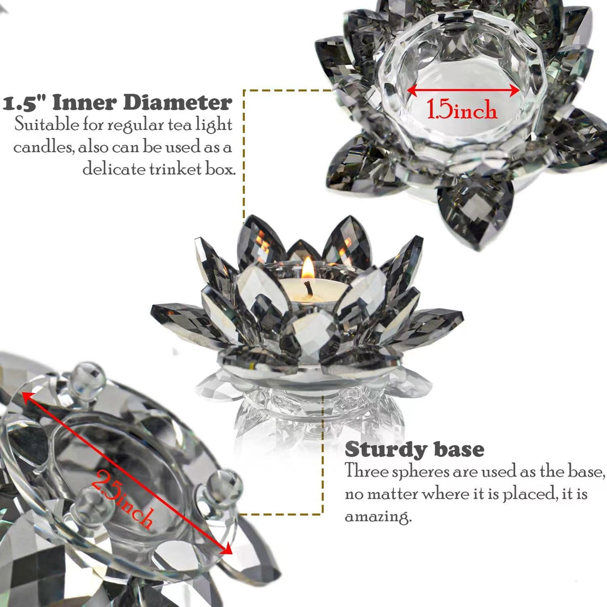 Kolnlala Crystal Lotus Flower Tealight Candle Holders/Glass Tea Light Candlestick Decor Decoration for Christmas Home Wedding Party… (1, Black 1pc)