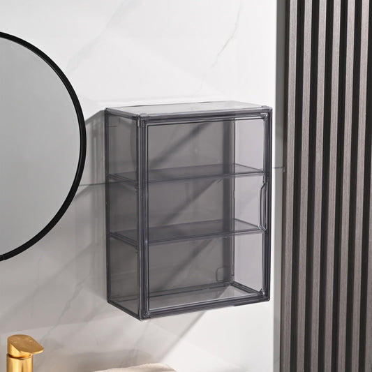 BOHOIDEE 3 Tiers Acrylic Display Case with 2 Division Boards, Acrylic Storage Organizers Box with Magnetic Door, Wall-Mounted Dustproof Showcase for Makeups, Purses, Figure