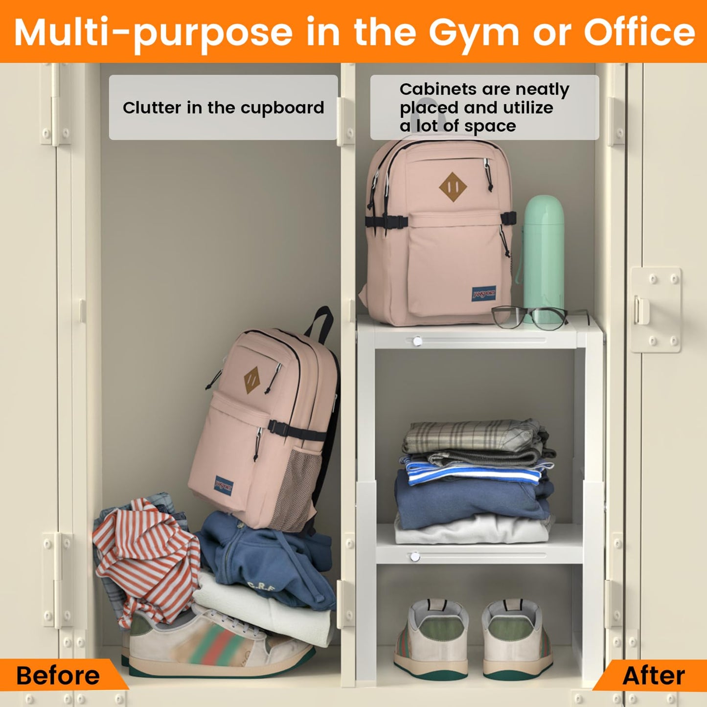 LIDTOP Locker Organizer Shelf White, Metal Adjustable Width and Height, Ideal Locker for School, Office, and Gym Lockers, Extends Locker Storage Organization