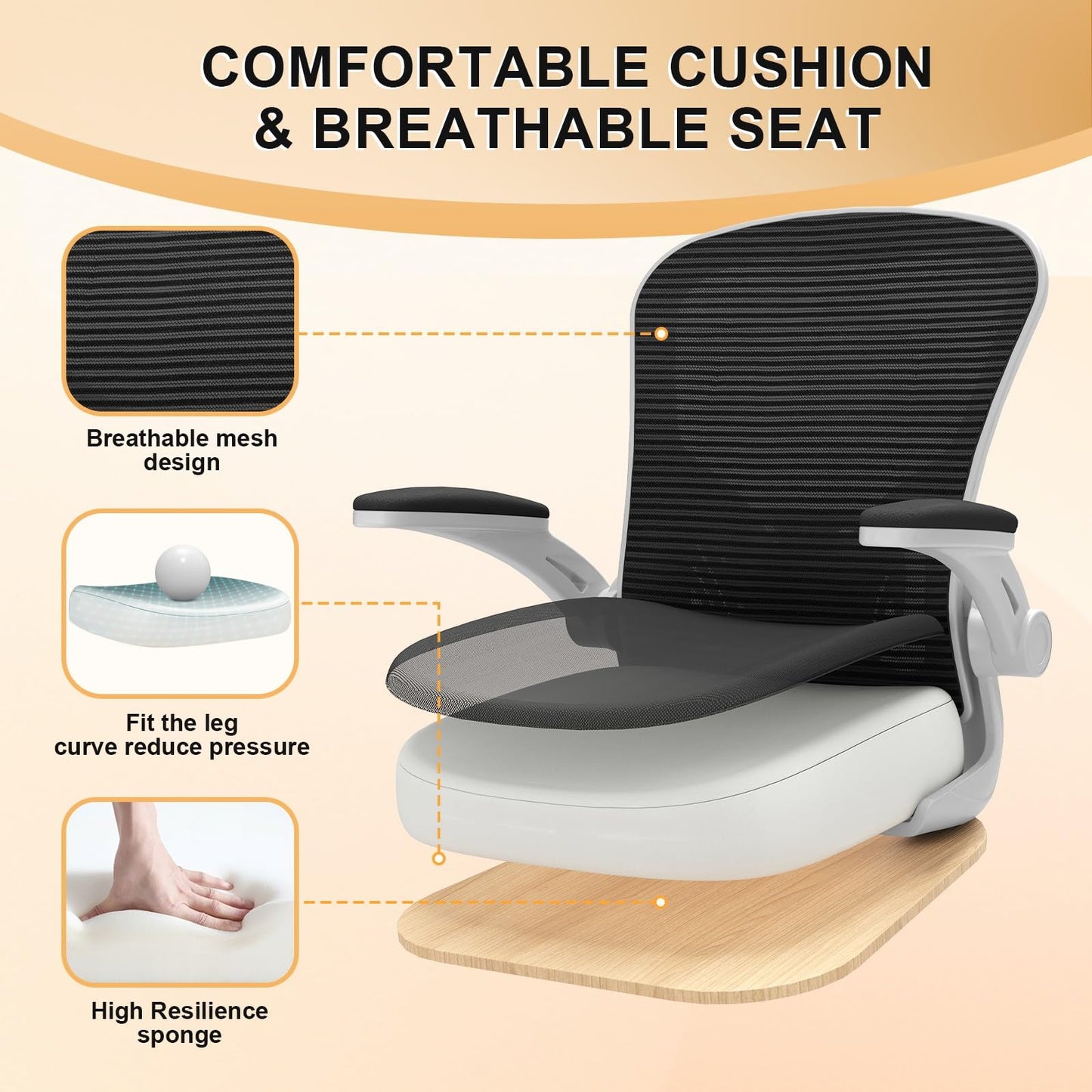 Office Chair, Ergonomic Desk Chairs 330LBS Capacity High Back Mesh Computer Chair with Flip-up Armrests, Comfy Work Chair with Adjustable Lumbar Support