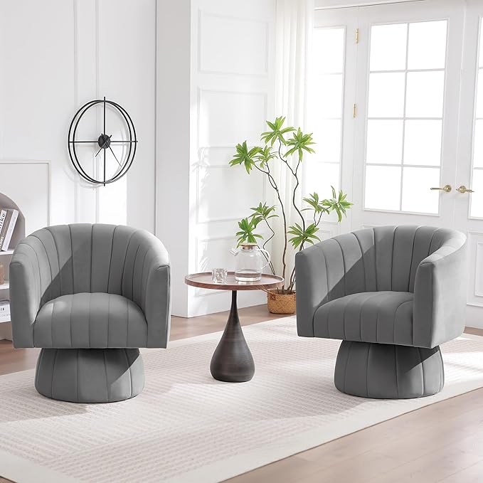 Swivel Accent Barrel Chair Set of 2, Cute Comfy Small Round 360° Arm Chair