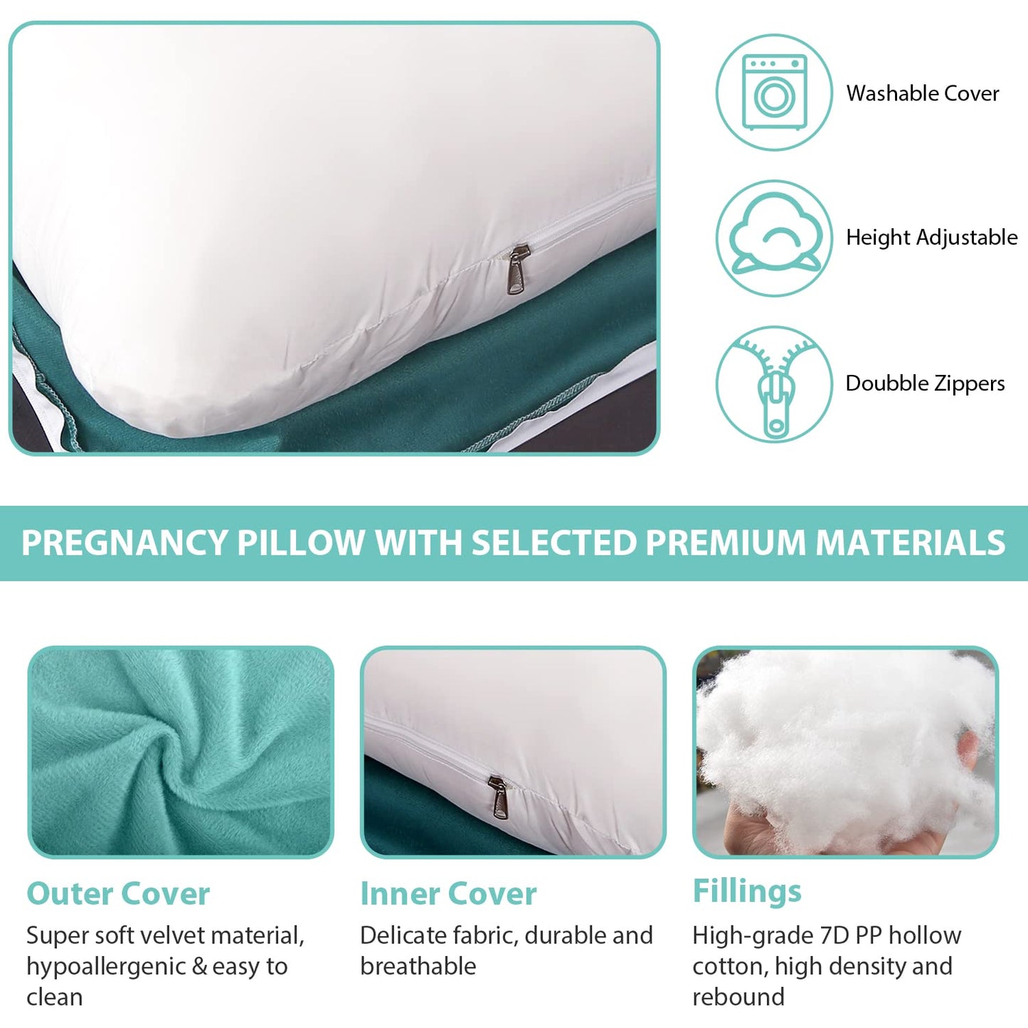 Victostar Pregnancy Pillow,57 inches U Shaped Maternity Pillow with Removable Cover Full Body Pillow Support for Back, HIPS, Legs, Belly