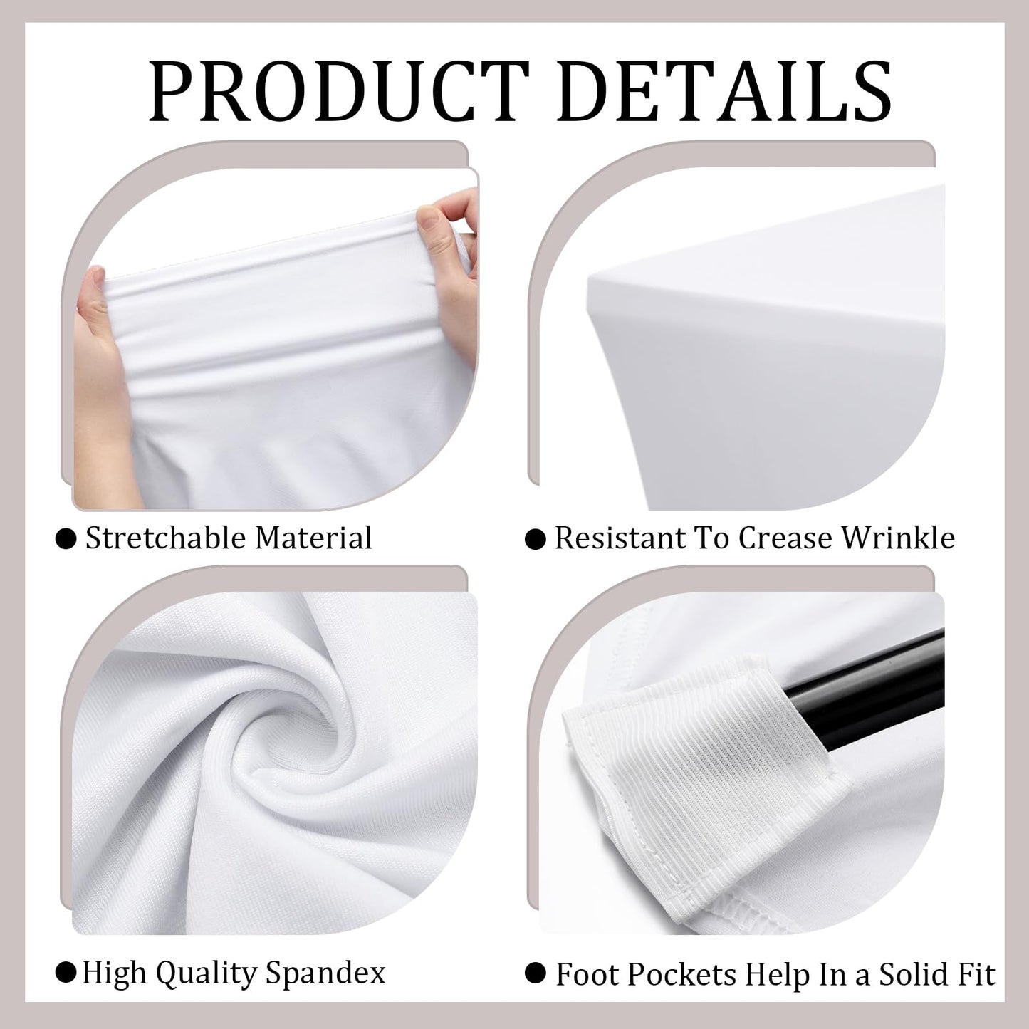 Tingjoo 2 Pack 6ft Bench Covers Stretch Folding Bench Cover Spandex Chair Cover Wrinkle Resistant, Removable and Washable Chair Covers for Weddings, Party, Craft Show, Display, Events (White)