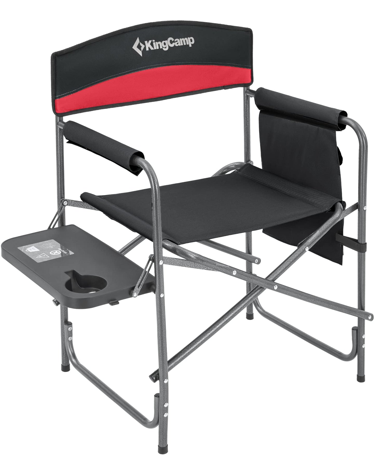 KingCamp Director Chair – Heavy Duty 400lb Capacity Camping Chair with Side Table Storage Pocket, Foldable for Big & Tall Adults, Padded Seat & Armrests, for Tailgating Sports Backyard Fishing, Red