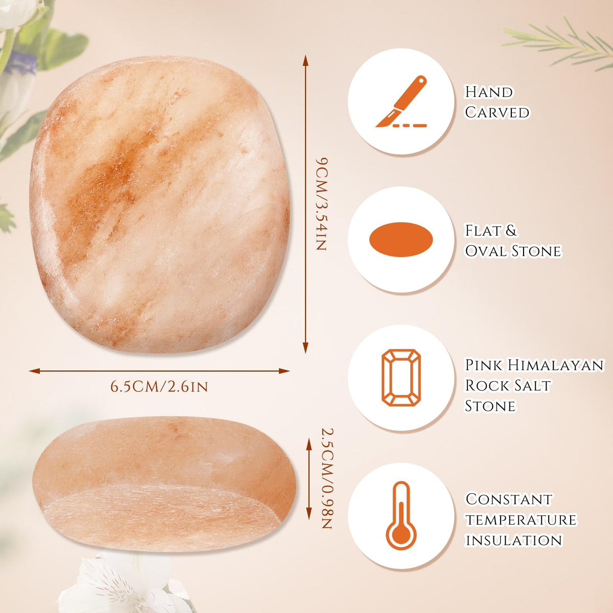 Swiffen 4 Pcs Flat Oval Massage Stone 3.5 x 1 x 2.6 Crystal Hand Carved Stone for Massages Therapy Himalayan Salt Massages Rocks Natural Pink Heated Warmer Stones for Spa Massage Salt and Sugar