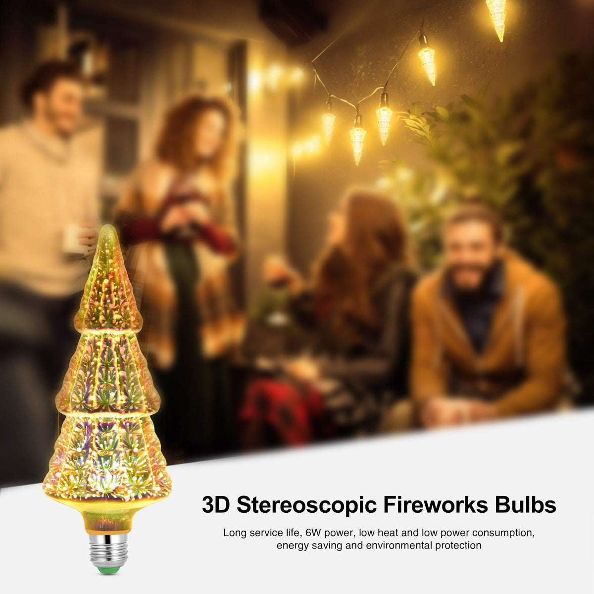 Aqur2020 3D Fireworks Effect LED Light Bulb, Christmas Tree Shape Lamp for Party Home Christmas Holiday Festival Decor