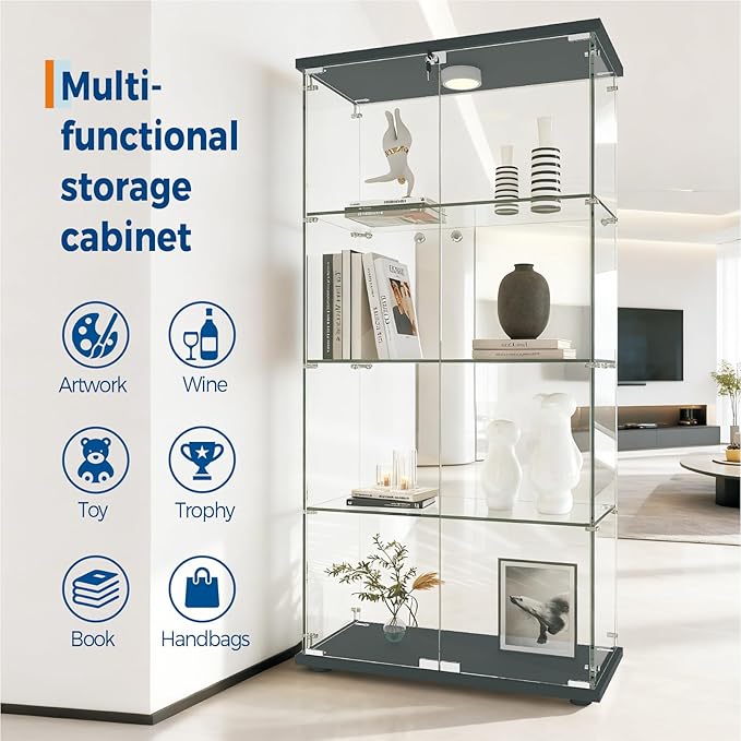 IDEALHOUSE Tempered Glass Display Cabinet