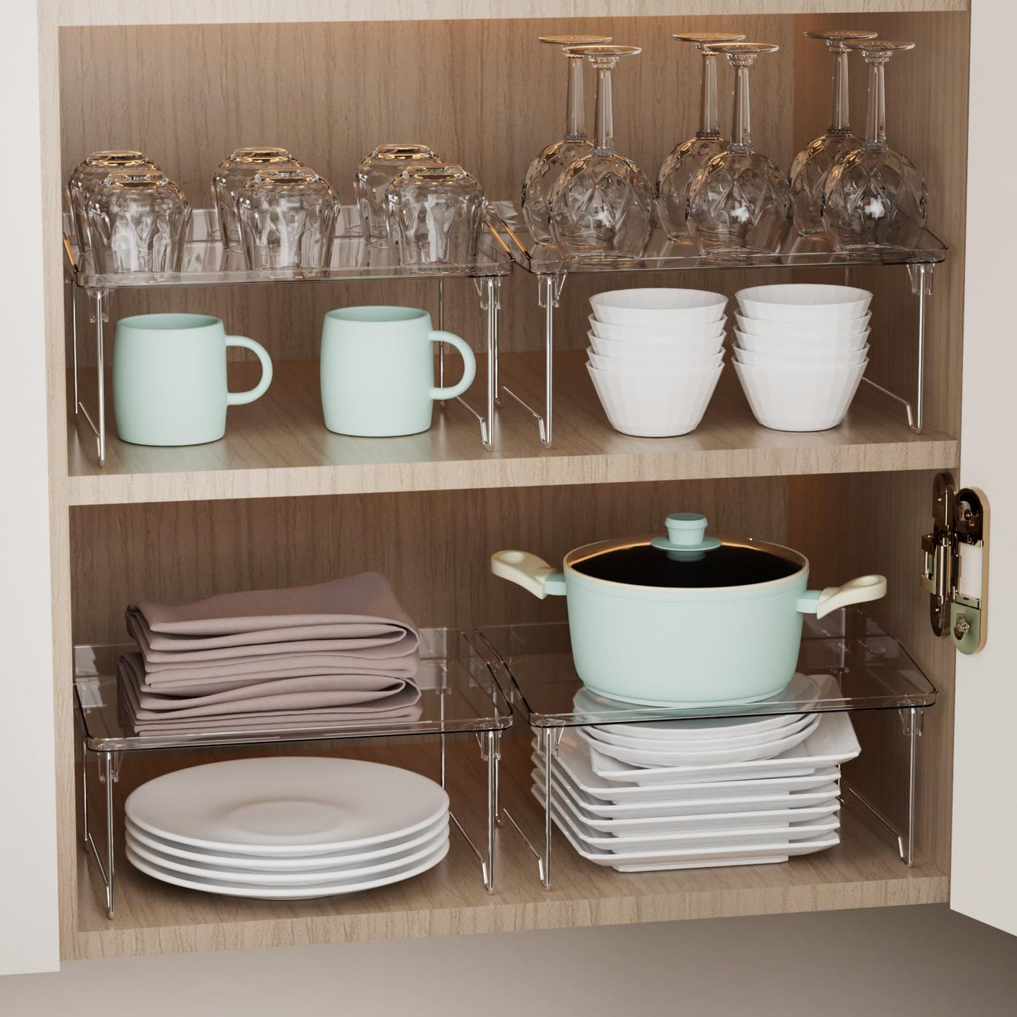STARLATTA 2 Pcs Cabinet Organizer Shelf, Stackable Kitchen Counter Shelves, Spice Rack,Countertop Organizers, Clear Plastic Storage Shelves Rack for Makeup,Bathroom,Cupboard,Desk,Pantry Organization