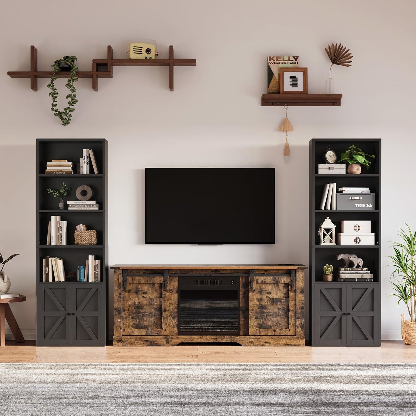 MXV 6-Tier Bookshelf and Bookcase Set of 2, Wooden Bookshelves with Cabinet Doors, Floor Bookshelves and Office Storage Cabinets for Home Office, Living Room (Black 2 Pack, 6-Tier)