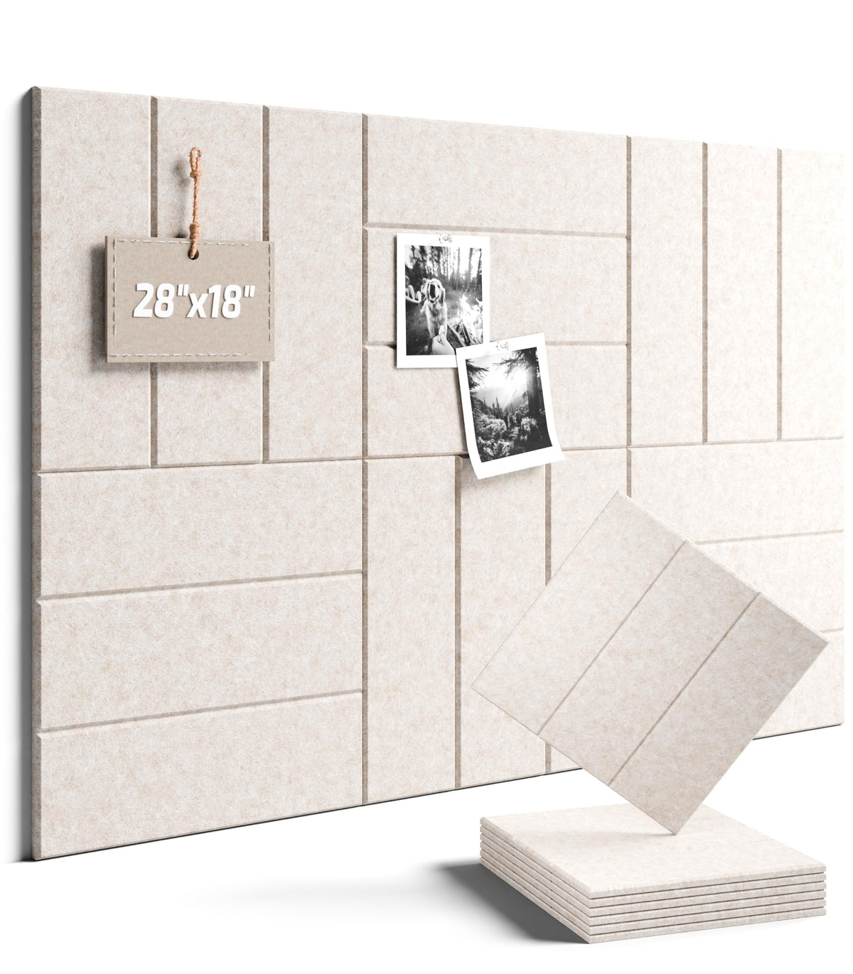Felt Bulletin Board Tiles -28"x18" with 40 Adhesive Tabs, Cork Board Alternative for Office Decor, Push Pin Board Wall Organizer 6-Pack (Oatmeal)