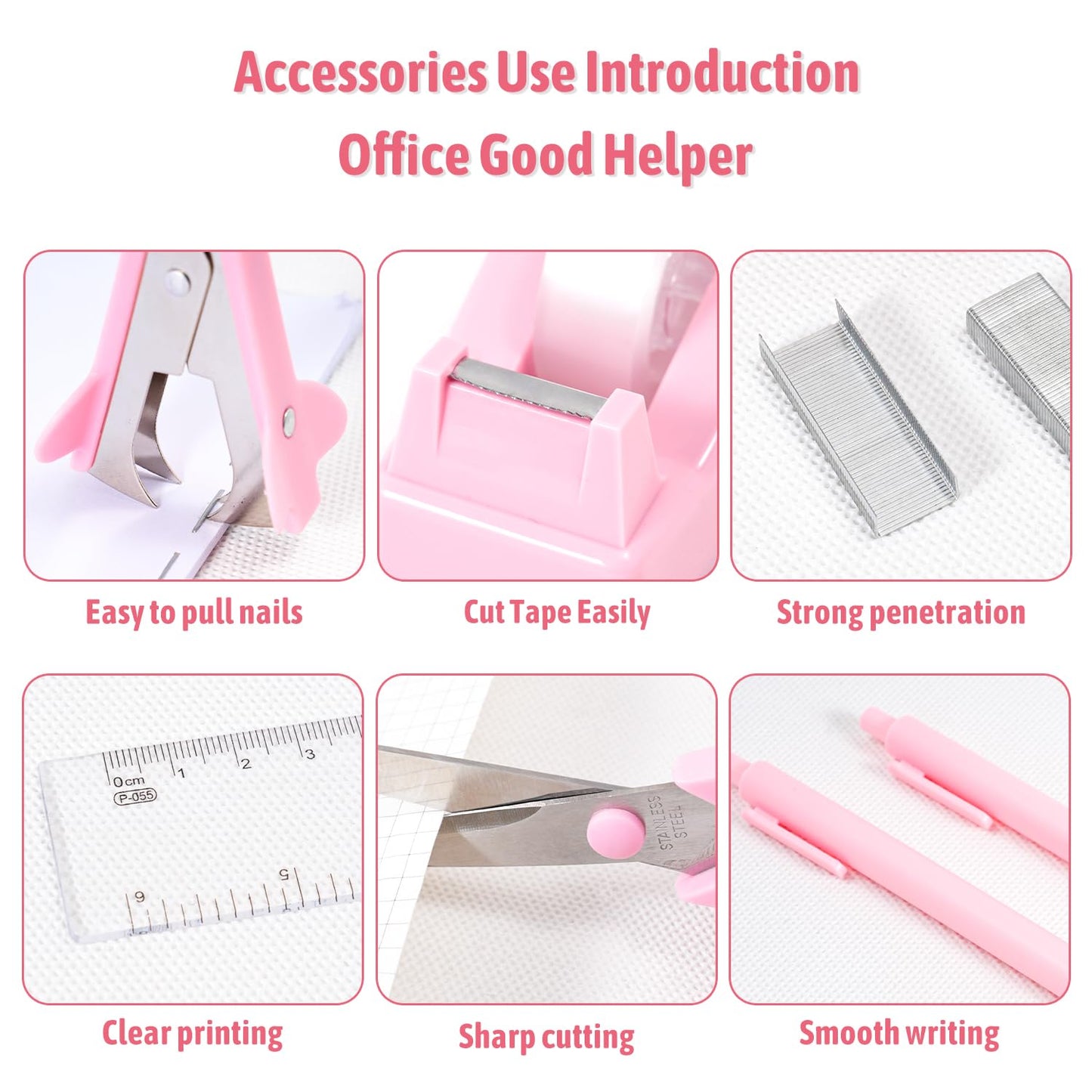 Gawsey Pink Desk Organizers and Accessories with Desk Organizer 360° Rotating Pen Holder and Office Supplies, Cute Stationery Supplies Set