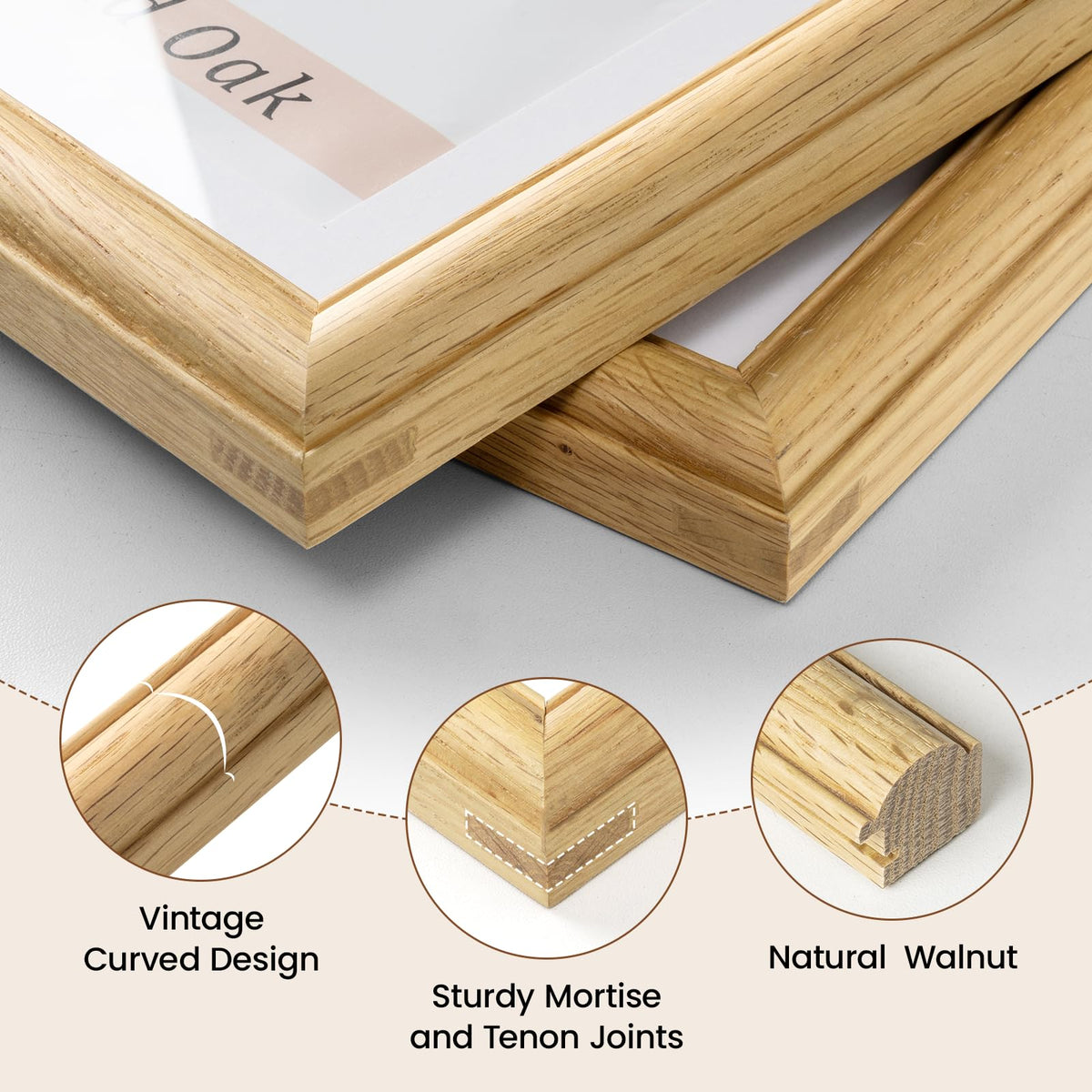 Natural Oak 8x10 Picture Frames Mat to 5x7 Picture Display,Original Wood Handcrafted Photo Frame,Wooden Frame 8x10 with Tempered Glass Graduation Family Wedding Pictures Tabletop & Wall Decor